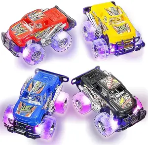 2 Pack Light Up Monster Trucks Set, 6" Push n Go Monster Trucks with Flashing LED - colors may vary.