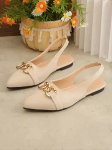 Vintage Velvet Pointed Toe Backless Shoes for Women, Summer Metal Buckle Flat Slide Sandals, Versatile Commuter Lazy Slip-Ons Footwear