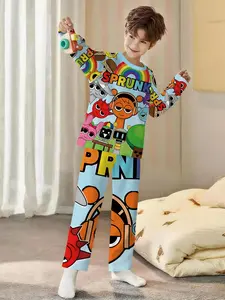Graffiti Paradise Full-print cartoon 2-piece boys' long-sleeve pajamas, Sleepwear pajamas, with long pants, made of flame-retardant fabric. A stylish, comfortable and soft pajama set, suitable for sleeping and home leisure. 100% polyester