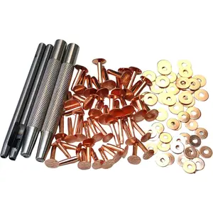 Copper Rivets and Burrs Size 9 & Size 12 Copper Rivet Fastener Install Setting Tool Hole Punch Assorted Kit