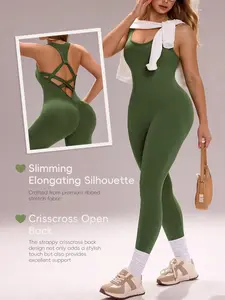 Women's Cross Back Seamless Yoga Suit, High Stretch Ribbed Slimming Fitness Jumpsuit, Workout Jumpsuits, Comfortable and Stylish Workout Wear