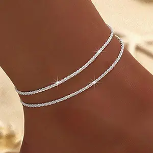 Dainty Layered Waterproof Anklet For Women Adjustable Womens Anklet Set Stackable Figaro Beaded Cuban Link Anklets Beach For Summer