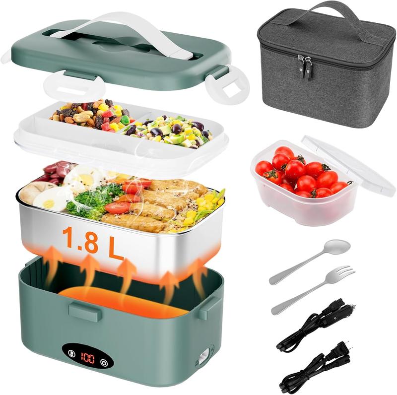 【Dicorain】New Style Electric Lunch Box with Temperature Control Function, 100w Heated Lunch Box 1.8L Portable Food Warmer for Adults, 12/24/110v Heating Lunch Box for Car/Truck/Office with Thickened Bag