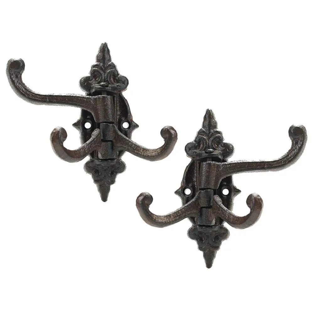 Sungmor 2-Pack Cast Iron 3-in-1 Flexible & Functional Swivel Wall Hook - Vintage Coat Hook Garden Planter Hanger - Heavy Duty Solid Metal Swing Hook - Clothes Hats Towels Bags Pots Tools Hanger