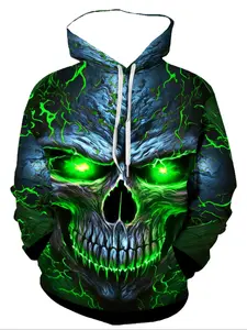 Men's 3D Skull Print Hoodie, Graphic Sweatshirt with Pocket, Casual Elastic Fit, Fall Winter Sportswear, Comfortable Wear