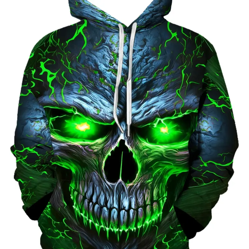 Men's 3D Skull Print Hoodie, Graphic Sweatshirt with Pocket, Casual Elastic Fit, Fall Winter Sportswear, Comfortable Wear
