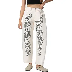 Kedera Embroidered Jeans for Women 2025 Baggy Boyfriend Jeans Barrel Leg Horseshoe Jeans Women Vintage Mid Rise Jeans