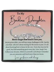 1 Pc Forever Double Heart Bracelet Heart Shaped Bracelet for My Badass Daughter, Birthday Gift and Party Gift, Daughter Best Gift Idea ,With Card and Gift Box