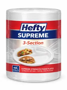 2 Pack 3-Compartment Foam Plates | Heavy Duty Disposable Dinner Plates for Parties, Catering & Meal Prep