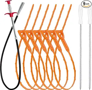 Drain Clog Remover Tool Set 9PCS Drain Snake Hair Remover Auger Cleaner for Sink Tub Toilet