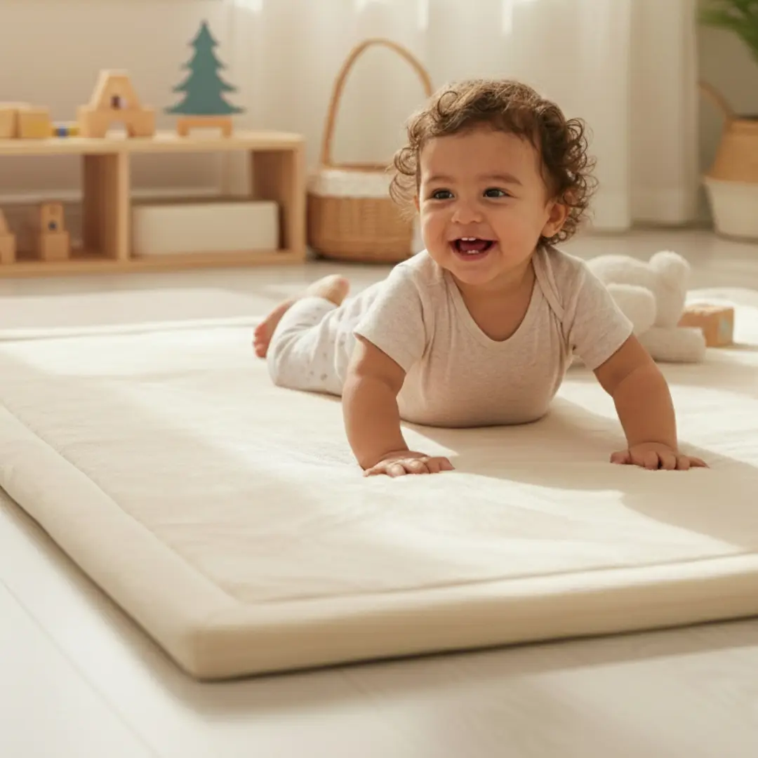 GRHomera Ultra Soft Memory Foam Play Mat 1.3'' Thick Non-Slip Crawling Mat,Non-Toxic Velvet Playpen Mat for Living Room & Playpen