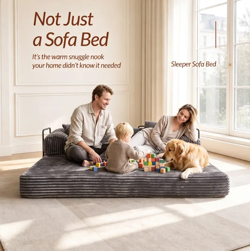 80"Oversized Boneless Couch, 5-in-1 Convertible Sleeper Sofa Bed, Deep Seat Corduroy Modular Floor Sofa, Foldable Pull-Out Couch for Living Room, Apartment,No Assembly Upholstered Sofa Couch