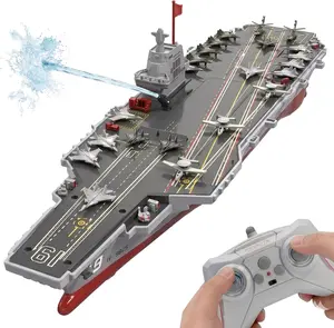 RC Warship Boat with Water Spray, 16-Inch Aircraft Carrier Remote Control Boat, Dual Battery, High Speed 20KM/H, for Pool & Lake Outdoor Play