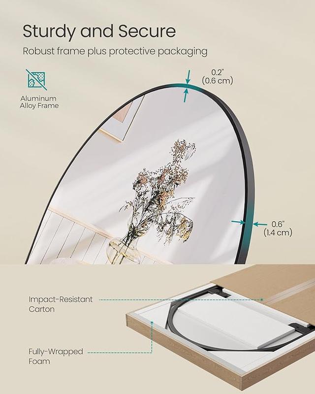 SONGMICS Full Length Mirror, Floor Standing Mirror with Stand, Wall Aluminum Alloy Thin Frame Hanging or Leaning for Living Room Bedroom Cloakroom decorating