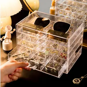Acrylic Jewelry Storage Box, 5 Drawers Transparent Display Rack, Includes Empty Slot, 6 Compartment, 3 24 Grids, Suitable for Women Girls