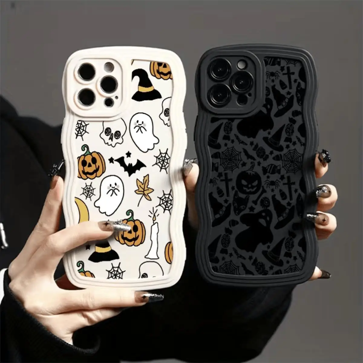 Cartoon Halloween Theme Pattern Phone Case, 2 Counts Anti-drop Decorative Phone Protector Cover, Phone Accessories Compatible with iPhone Series