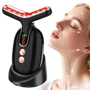 Luxury 4-in-1 Face & Neck Beauty Device, RF Heating & EMS Microcurrent Massager with 3 Color Light Therapy, Deep Skincare Absorption, Firming & Smoothing Care, Rechargeable Anti-Aging Beauty Tool for Home Spa Use