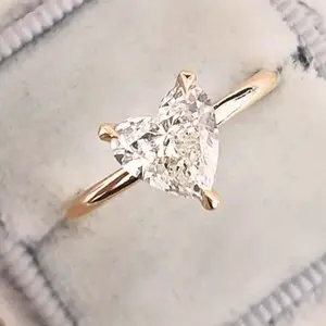 Simple Gold Alloy Heart CZ Engagement Ring – Valentine’s Day Jewelry Gift
