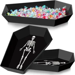 2 Pcs Halloween Candy Bowl Plastic Coffin Shaped Serving Tray Spooky Serving Dish Trick or Treat Candy Platter for Halloween Party Food Storage Charcuterie Board Serving Supplies (Skull)