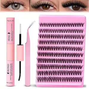200pcs Individual Lashes Cluster, 40D 8-16mm D Curl Lash Extension Cosmetic Kit With Lash Bond And Seal Glue, Eyelashes Makeup Tools DIY Lashes Extension Kit For Self Application At Home