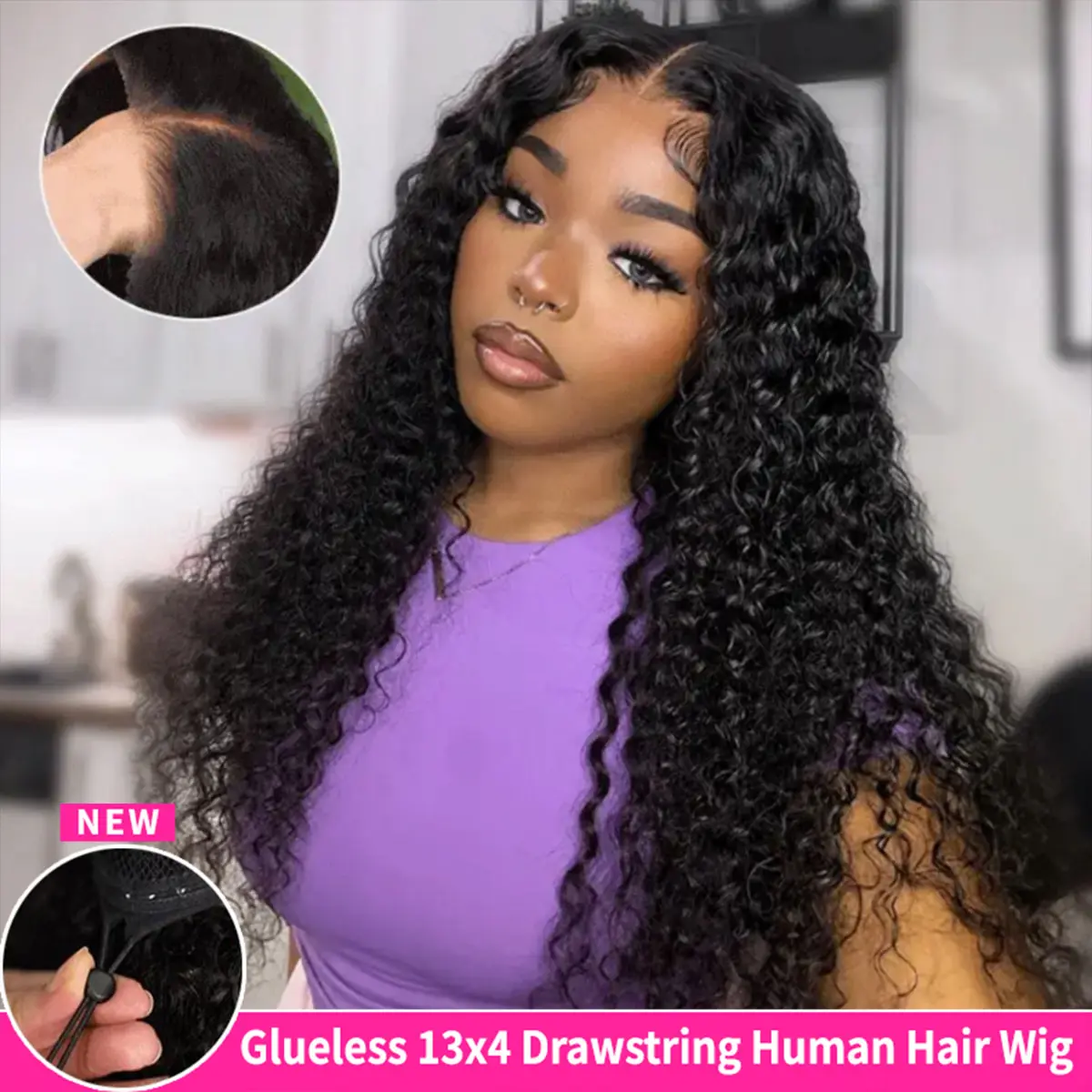 [New Glueless]13X4 Deep Wave -Drawstring Wig