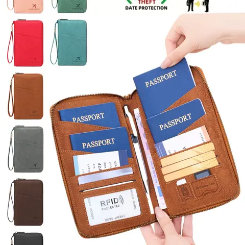 New Rfid Anti-Theft Passport Holder, Multi-Passport Travel Card Wallet, PU Material, Detachable Wrist Strap, Perfect Gift for Valentine's Day