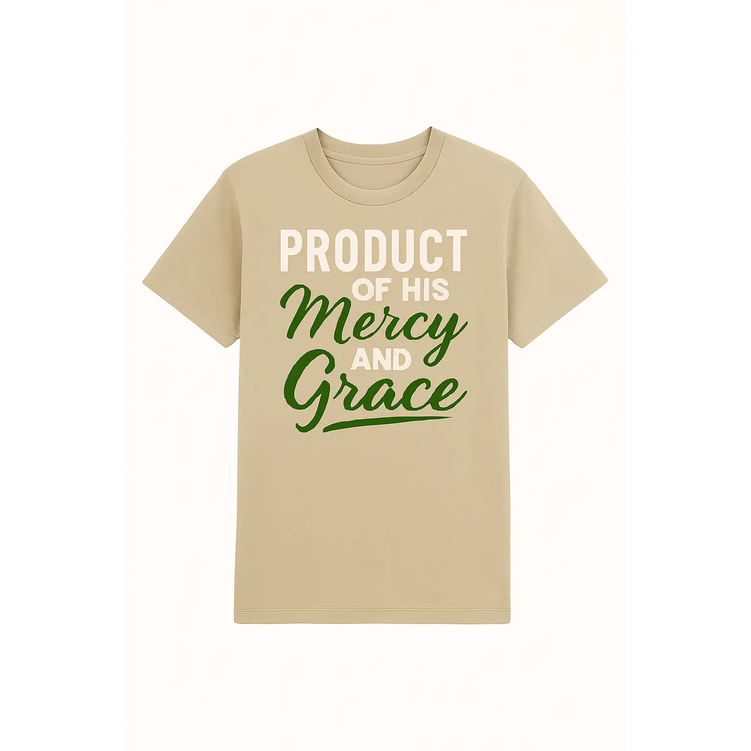 PRODUCT OF HIS Mercy AND Grace – Sand T-Shirt