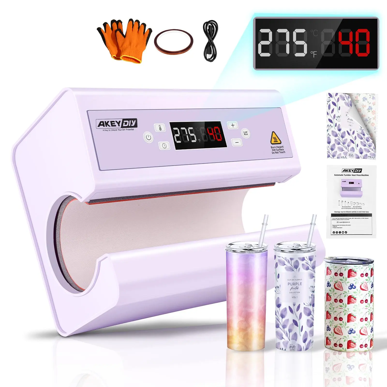 AKEYDIY Auto Tumbler Heat Press Machine 30OZ Mug Press Automatic Rotation Full Print, Temp & Time Setting, Cup Transfer Machine for 11-30OZ Ceramic, Glass, w/Sublimation Papers, Heat Tape & Gloves,Christmas Gifts, mothersdaygift