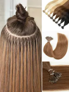 Nano Bead Ring Human Hair Extension Tips, Seamless Crochet Hairpieces, Soft Human Hairy Texture, Full Volume, 30g, 50 Strands-Pack, Straight Hair Extensions