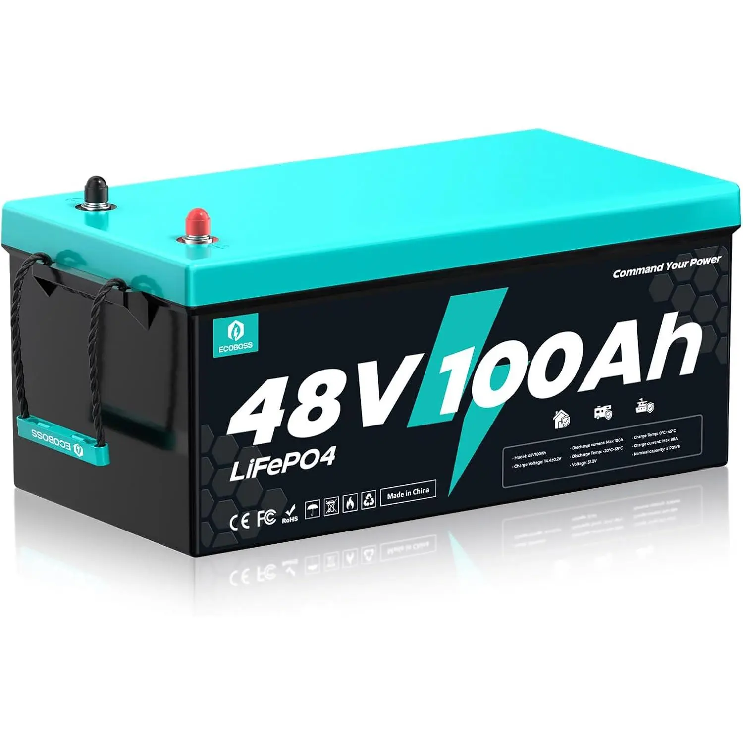 [Summerfinds] ECOBOSS 48V 100Ah Lithium High Capacity LiFePO4 Battery - 5120Wh, Built in BMS (100A), 15000+ Deep Cycles, Low-Temp Cutoff Protection, High Power Output LiFePO4 Power Supplies for Solar & Off-Grid Backup, Father's Day Gift