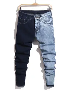 Men's two-tone patchwork jeans, all-season comfortable fit, casual for all seasons, suitable for everyday wear, street style, durable fabric and hand washable, versatile fashion
