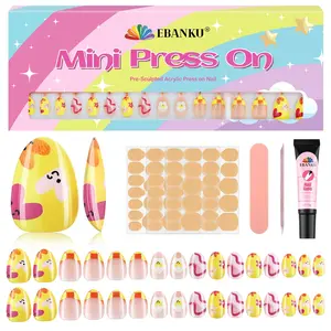 EBANKU 32 Pieces Kids Stick On Nails Girls, Fake Nails Set Self Adhesive Press on Nails Tips for Little Girls 8-12 Year Kids Nail Decoration
