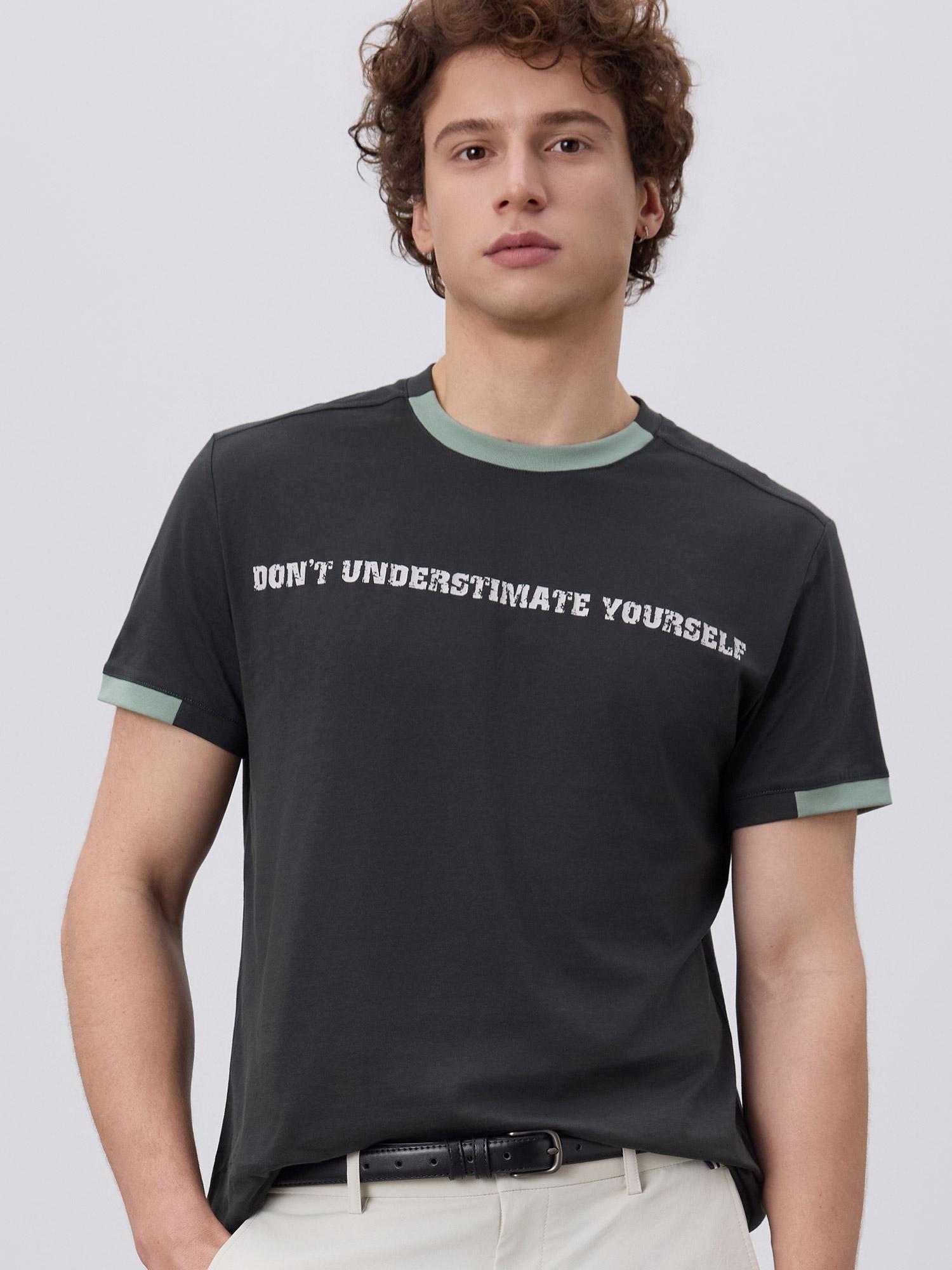 Mega T "DONT UNDERESTIMATE YOURSELF" Graphic Tee (Print Flaw) Short Sleeve Crew Neck Casual Cotton T-Shirt for Men Women