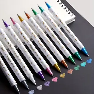 Glitter Marker Pens, Sketch Markers, Art Markers, 10pcs Metallic Glitter Marker Pens with Dual Tip Brush & Fine Point - Multi-Color (Purple, Pink, Blue, Green, Yellow, Orange) - Water-Based Ink, For Scrapbooking, Ceramic, Glass, Stone