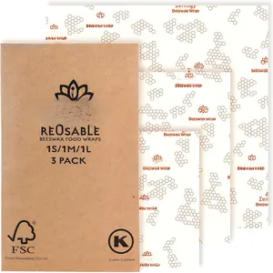 Beeswax  Storage Wrap,  Alternative, Sustainable  Cut to Size Cotton Beeswax Wraps, 3 Pack (13" x 14", 10" x 11", 7" x 8")