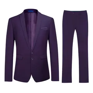 Cloudstyle Men's 2-Piece Suits Slim Fit 2 Button Dress Suit Jacket Blazer & Pants Set Purple 2XL