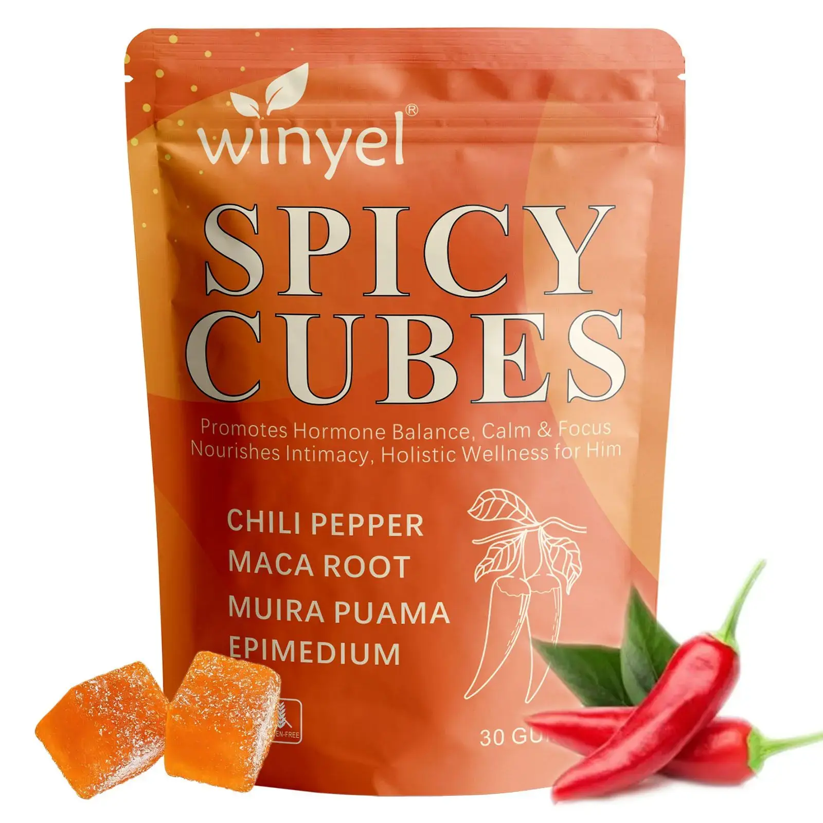 Spicy Cubes Intimacy Wellness Gummies | Peach Flavor with Chili Pepper, Maca Root, Muira Puama & Epimedium | 30-Count SummerVibes Intimacy Wellness Supplement