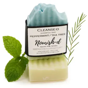 CLEANSE-D Nourish-D Tallow Peppermint/Tea Tree Shampoo Bar - 100% Natural Tallow for Healthy Hair - Nourishing & Strengthening with Vitamins A, D, E & K - For Moisturizing, Conditioning & Hair Growth