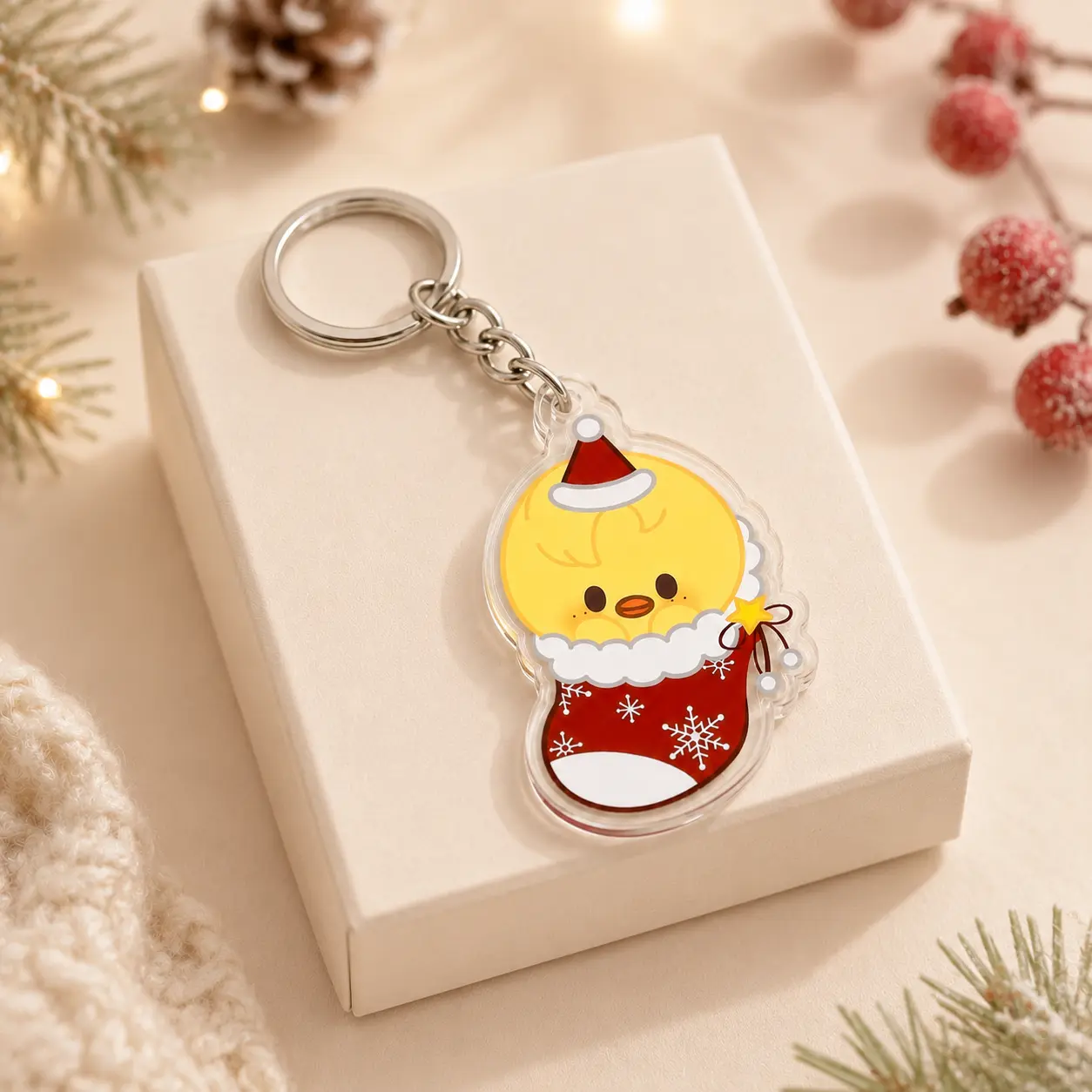 Christmas Chick SKZ Acrylic Keychain, Cute Holiday Baby Felexx Chick Keychain, Santa Chick Key Ring, Winter Gift, Stocking Stuffer, Christmas Bag Charm