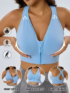 2026 New Women's Front Zipper Bra, Wireless Elastic Sport Yoga Running Sports Bras, Full Coverage Lined Bralette for All Seasons