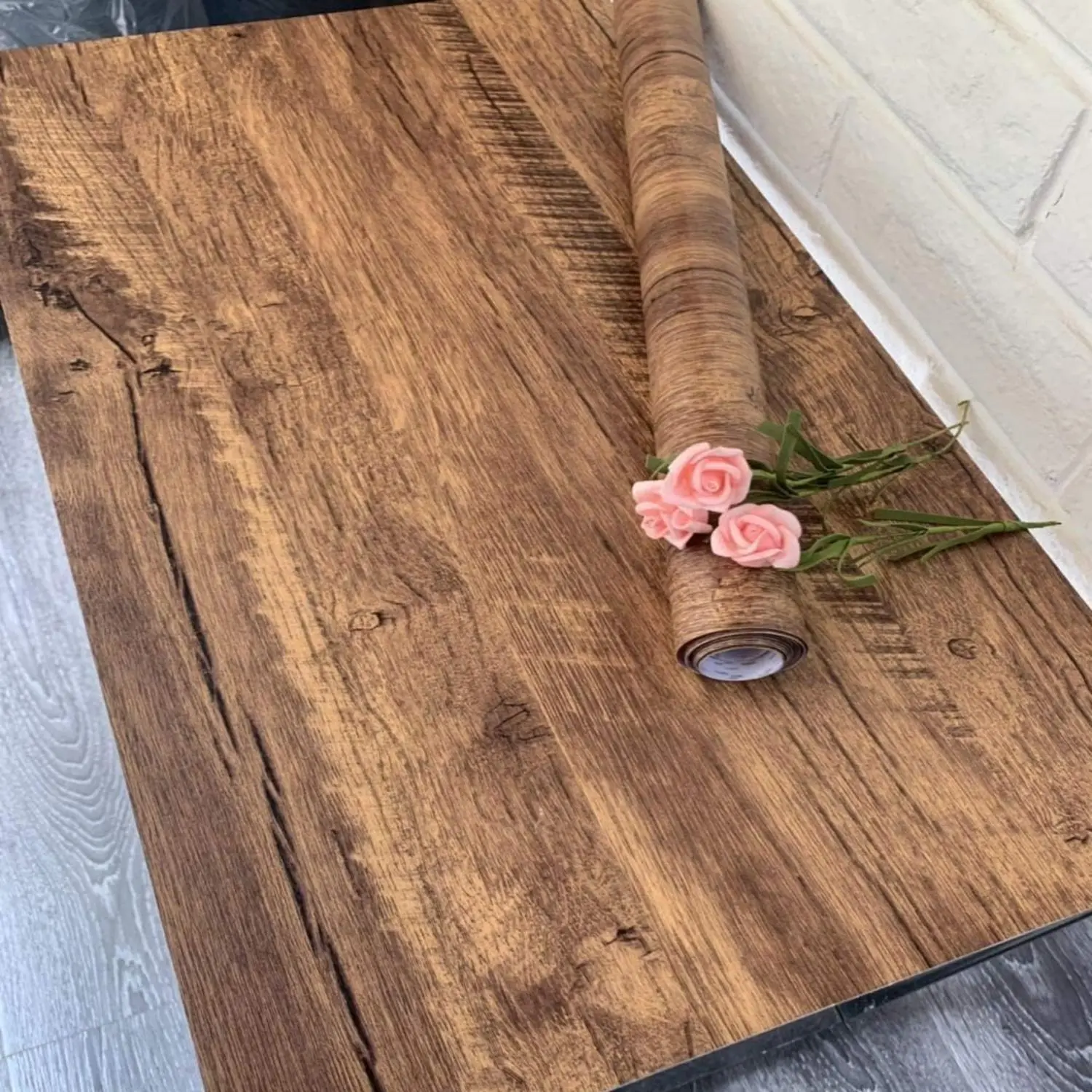1 Roll Contact Paper Wood Grain Peel and Stick Wallpaper Kitchen Countertops Cabinets Waterproof Easy to Clean Rustic Wood Wallpaper Self Adhesive Removable Vinyl Roll Brown Waterproof Fireproof Wallpaper