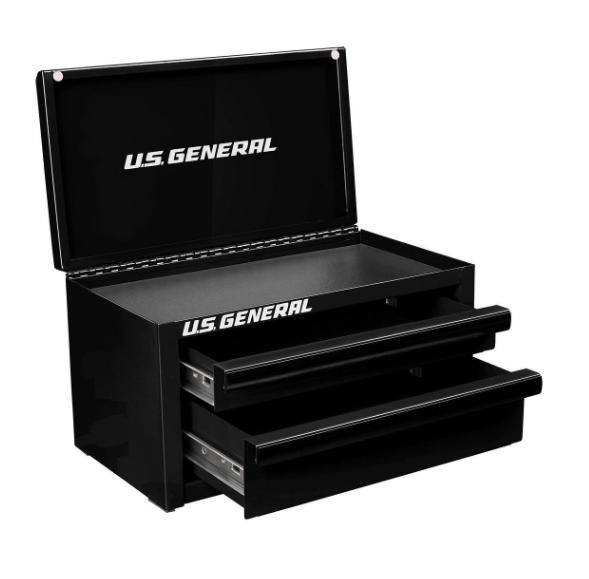 U.S. GENERAL Mini Steel Toolbox, Black, 10 lb. Total Capacity, Durable Ball Bearing Drawer Slides, Magnetic Drawer Locking, 6 in. x 6 in. x 11 in.