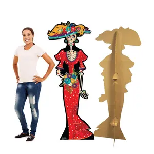 212 MAIN Halloween Day of The Dead Cartoon Skull Woman Cardboard Cutout, 67x27in Large Vibrant Print Standup Decoration for Home & Party