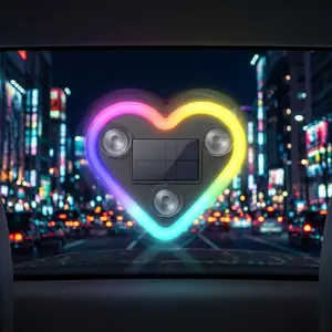 Upgrade Car Light LED Ambient Lights Heart Solar Lights Solar-Powered Heart-Shaped Neon Lights for Car Window Decorative 5 Modes Interior Outdoor Decor