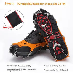 Mountaineering Non-slip Shoe Nail Chain TPE Rubber Steel Chain Manganese Steel Claw 8 Teeth Orange Black All Seasons