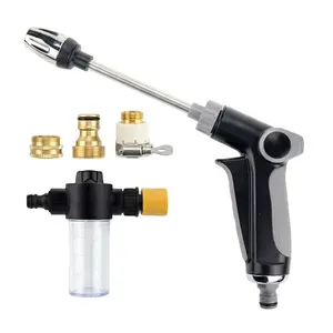Explorinox 360° Adjustable Garden Hose Nozzle with High Pressure Water Cleaning Jet Universal 3/4" Thread for Car Wash & Garden Heavy-Duty Cleaning Tool Rust-Resistant Plated Metal Durable Plastic