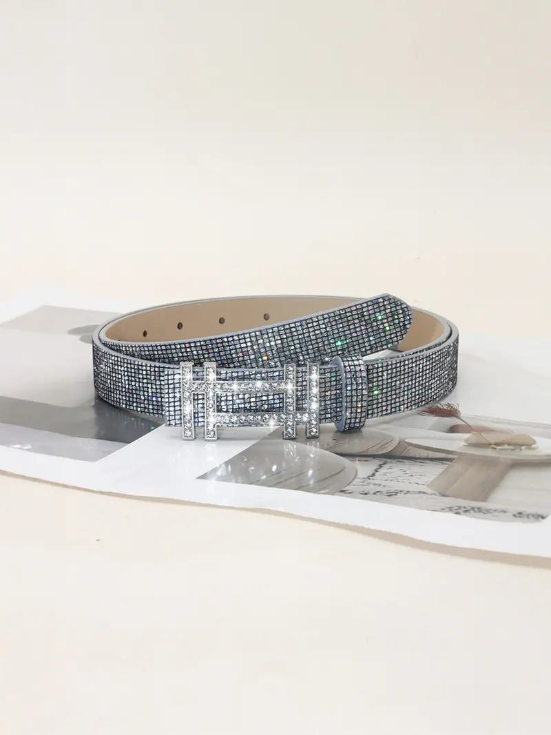 02-Luxury Rhinestone metallic shine elastic belt Yalice Rhinestone Waist Belt Wide Elastic Belt for Dresses  main image 3