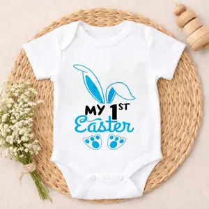 My First Easter Bunny Newborn Baby Boy Clothes  Snap Closure Hospital Outfit Button Closure Short Sleeve Romper Bodysuit Cute Print Soft Cotton Breathable Outfit for Infants 0-24 Months, Perfect for Outdoor & Spring & Summer & Autumn
