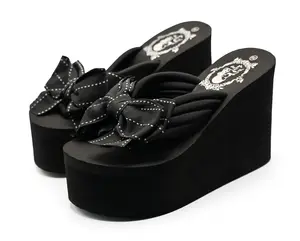 Mimilove Womens Chunky High Platform Wedge Flip-flops Sandals Black Flatform Rubber Beach Gothic Slippers