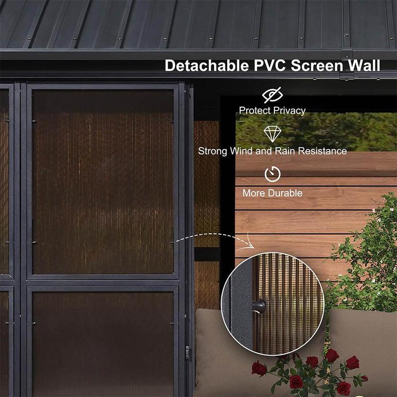 PURPLE LEAF 12' x 14' Hardtop Gazebo For Patio | Screen House Wood Grain Aluminum Solarium Canopy